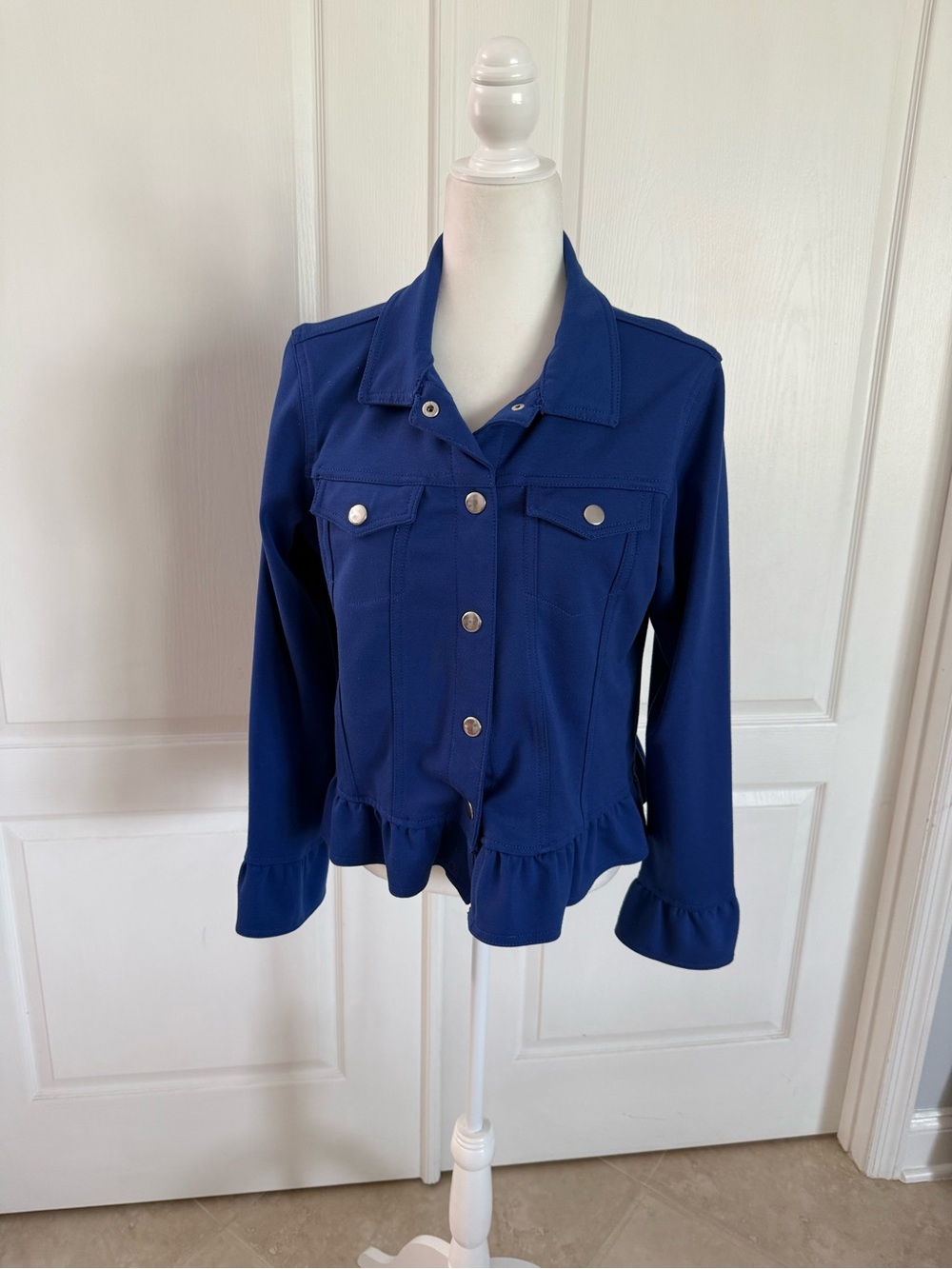 Baccini Royal Blue Peplum Button-Front Jean Jacket